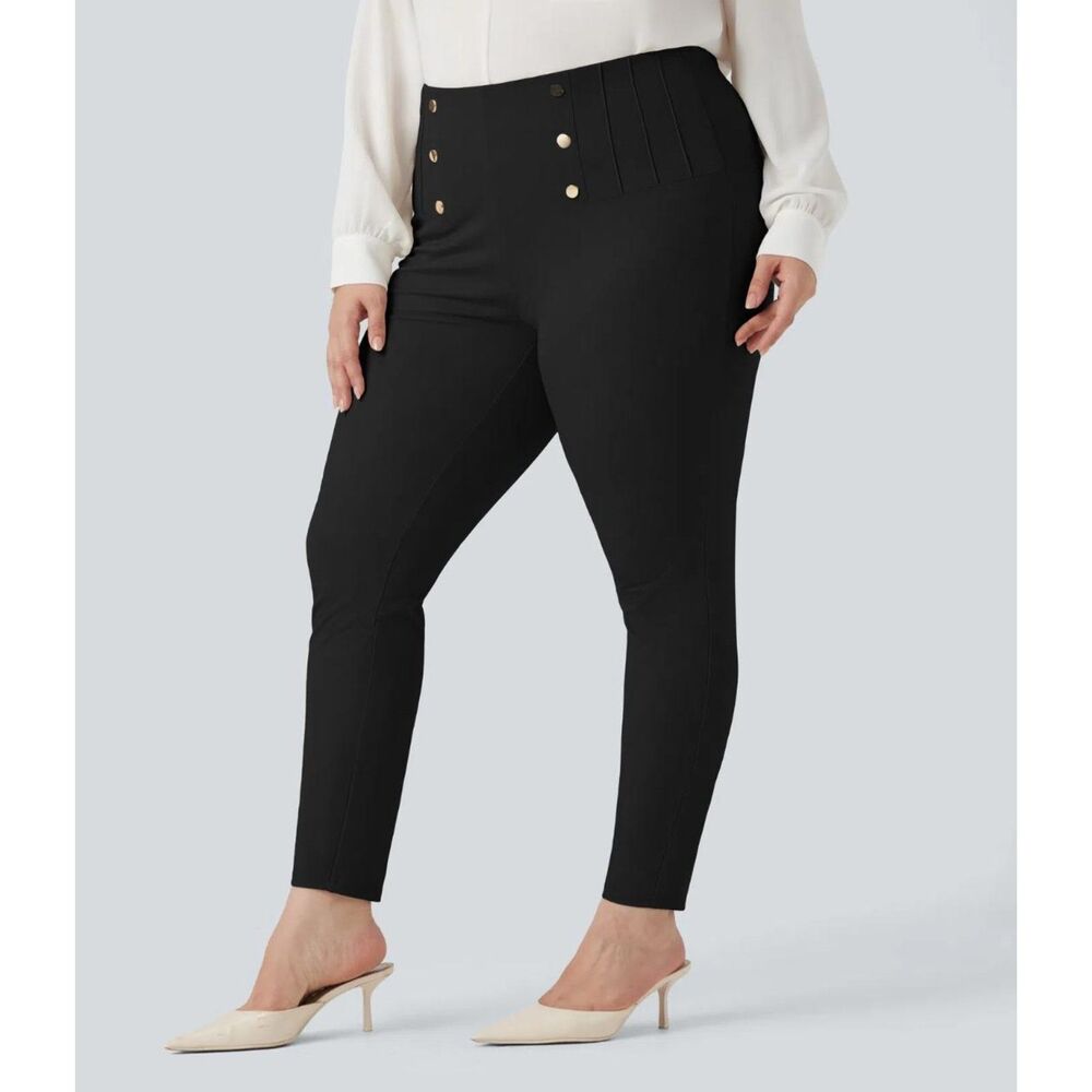 HALARA High Waisted Tummy Control Black Herringbone Work Leggings, NWT! 3X